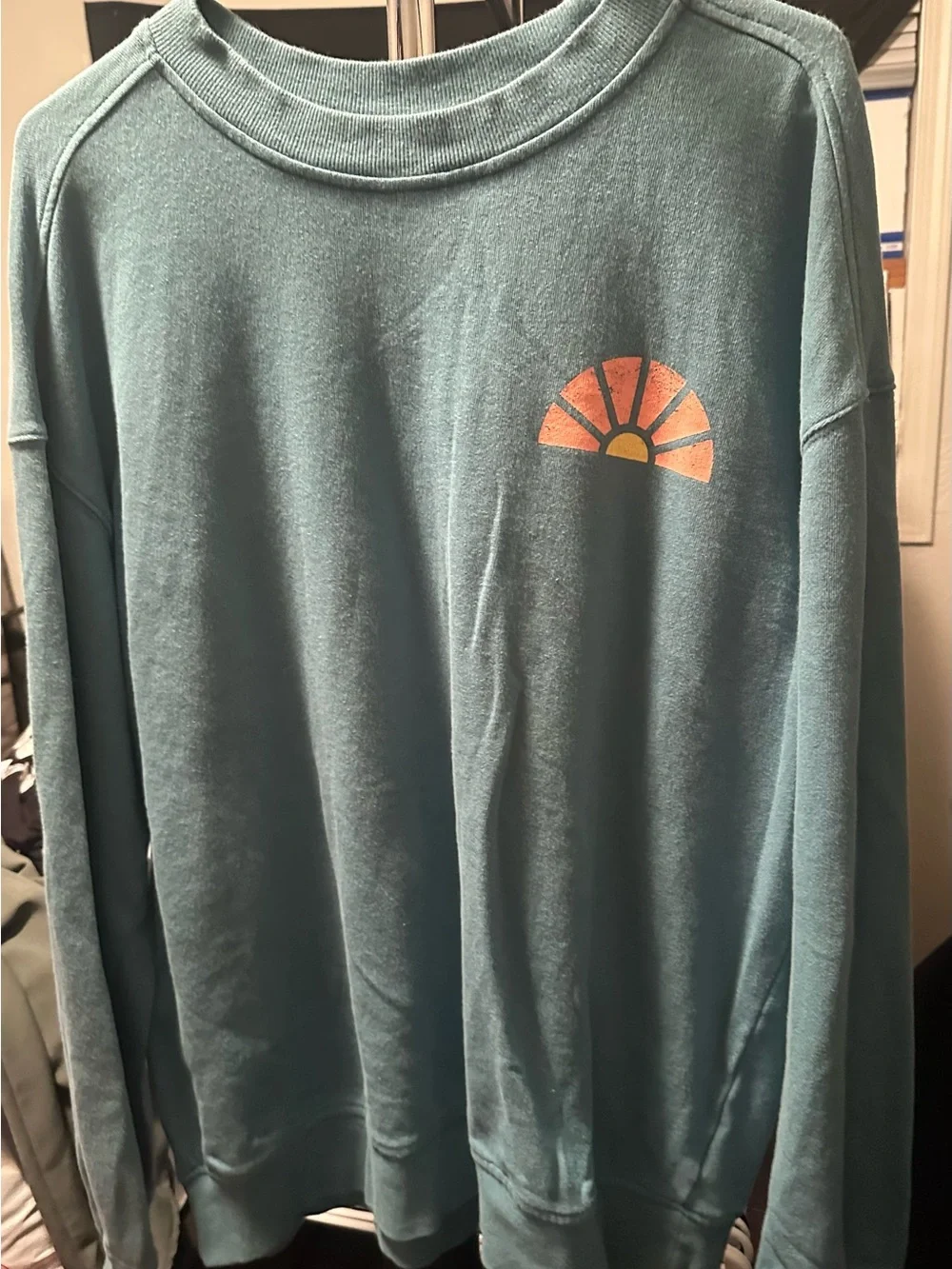 Kids Crewneck Sweatshirt in Teal with Sunrise Graphic